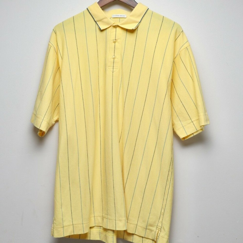 CUTTER‎ & BUCK YELLOW/BLUE STRIPED POLO SHIRT LARGE